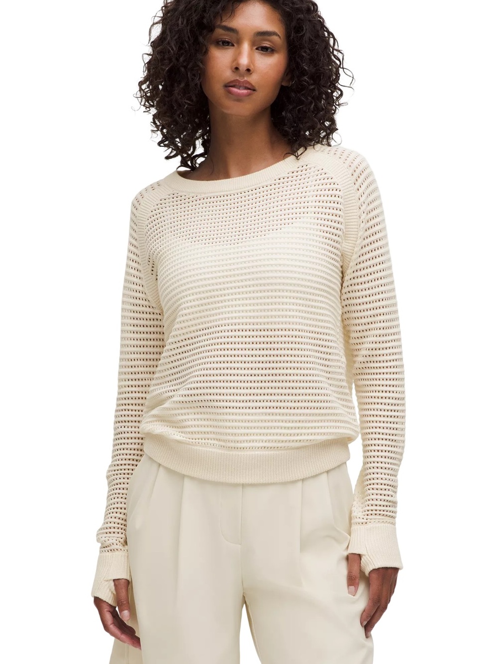 **RARE** 🥥 lululemon athletica Pointelle-knit cotton sweater in light ivory 🥥